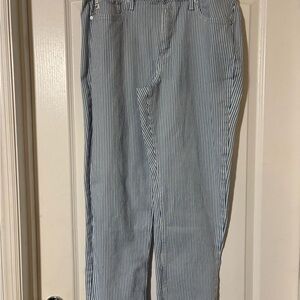 Seven7 Women's Blue and White Striped Straight Leg Jeans